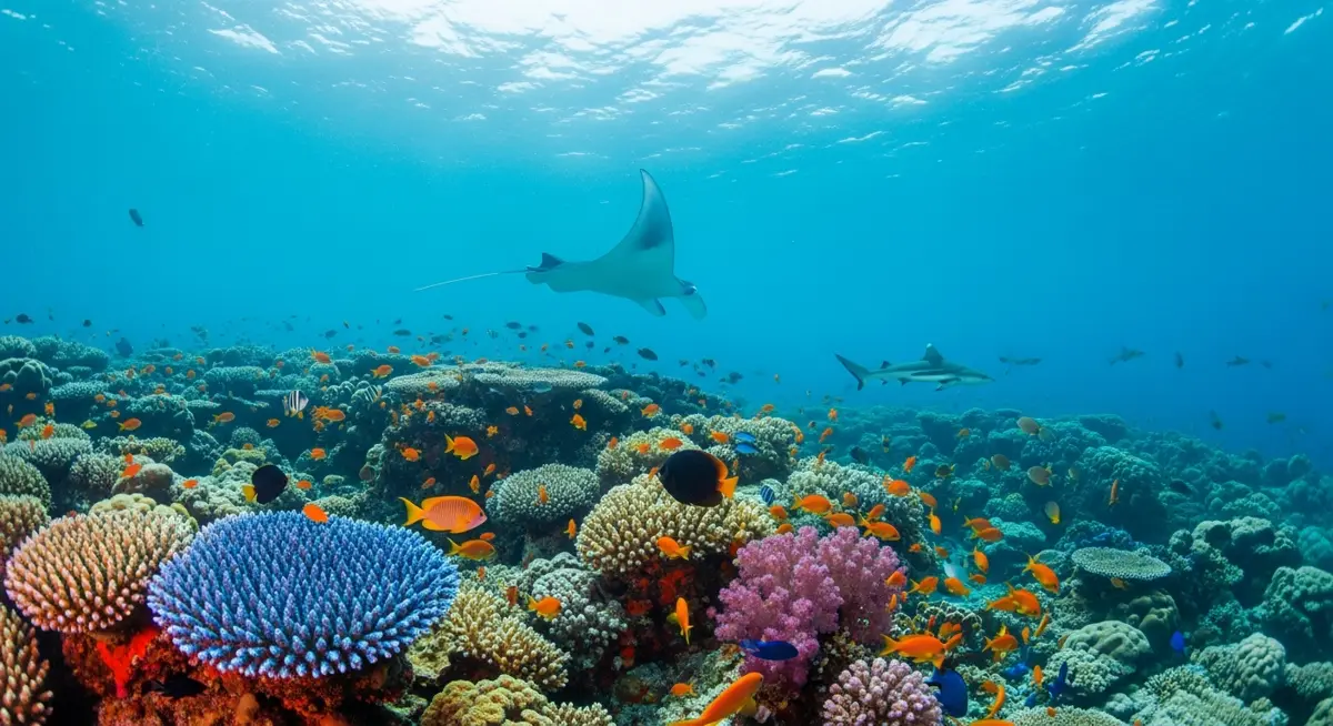 Labuan Bajo Charter in Labuan Bajo — a vibrant coral reef and marine life in clear blue wa
